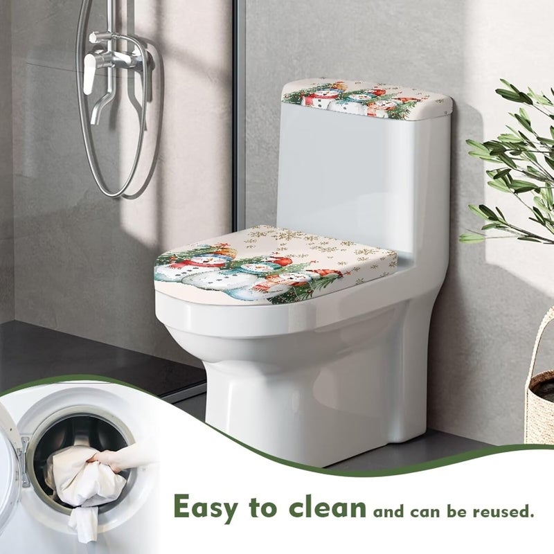 Kathyboom Snowman Snowflake Toilet Lid Cover Splash Stain Resistant Toilet Tank Lid Covers Protect Your Hand from Splash Fit Most Round Elongated Oval Toilet - Image 3